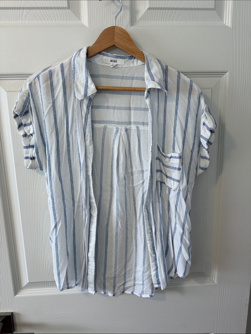 MINE White and Blue Striped Casual Button Shirt